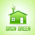 Abstract Green House with Plant in Chimney and Grow Green Text